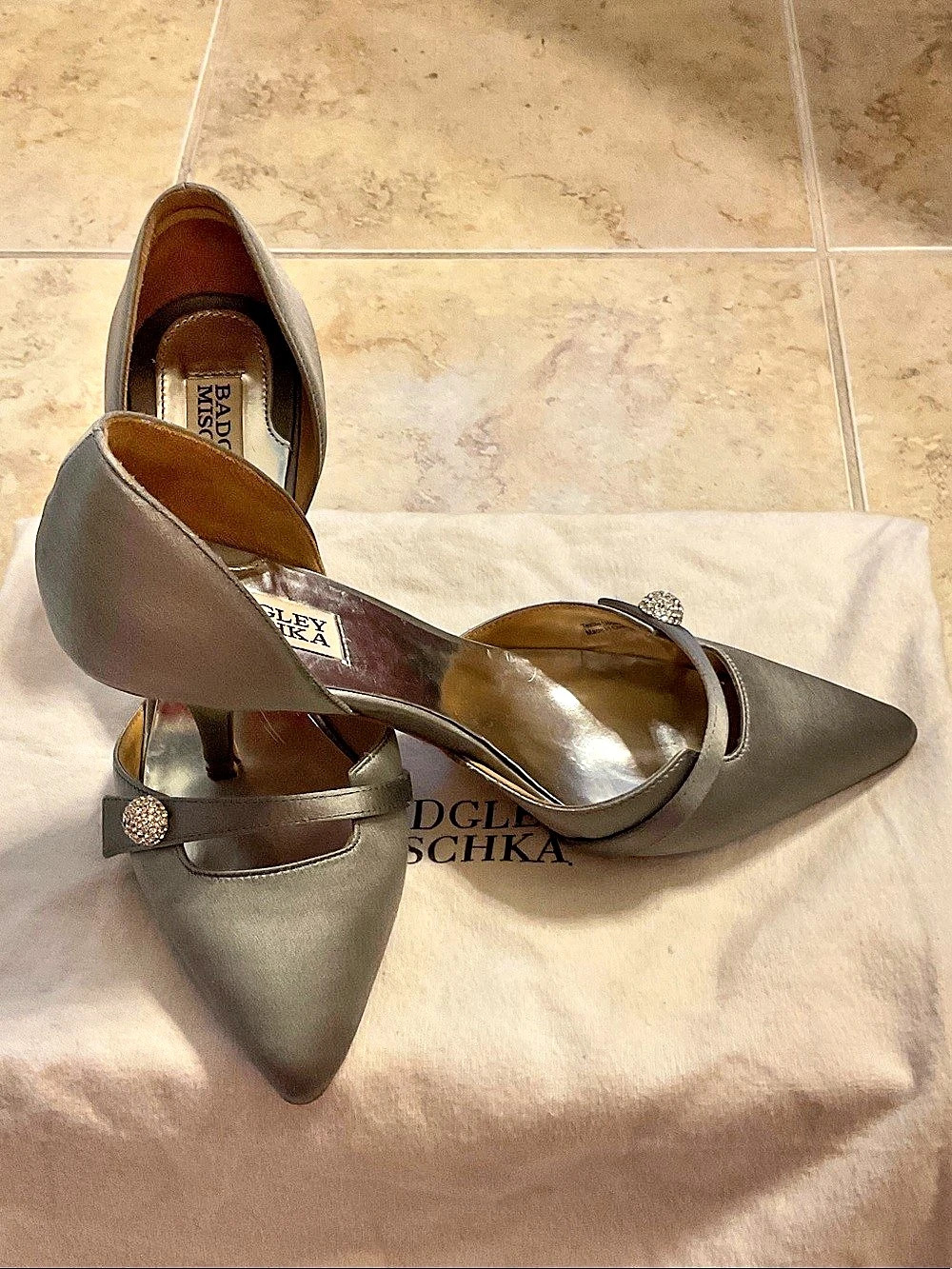 Badgley Mischka Pointed Toe Embellished Heels in Gray